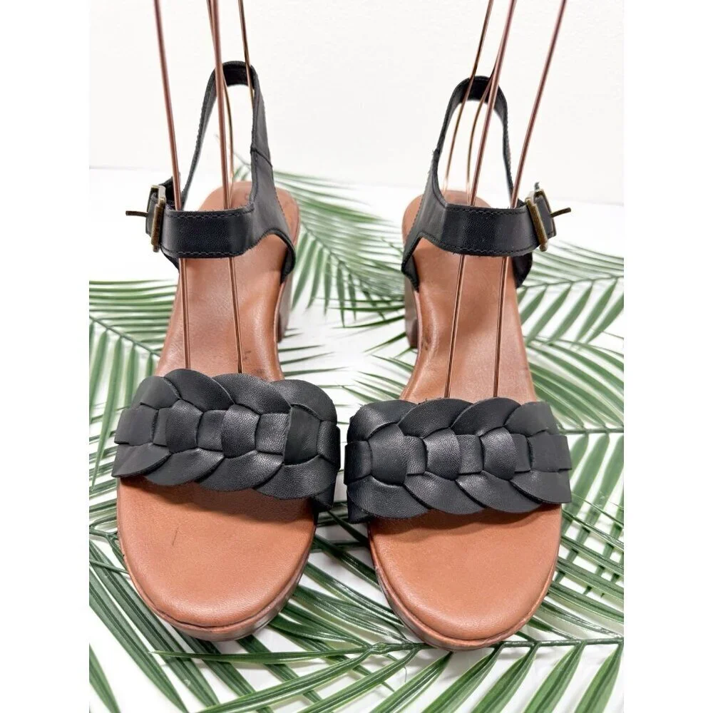 B.O.C Sandals Women's Black Gigi Faux Leather Braided Strappy Block Heel Sz 10M